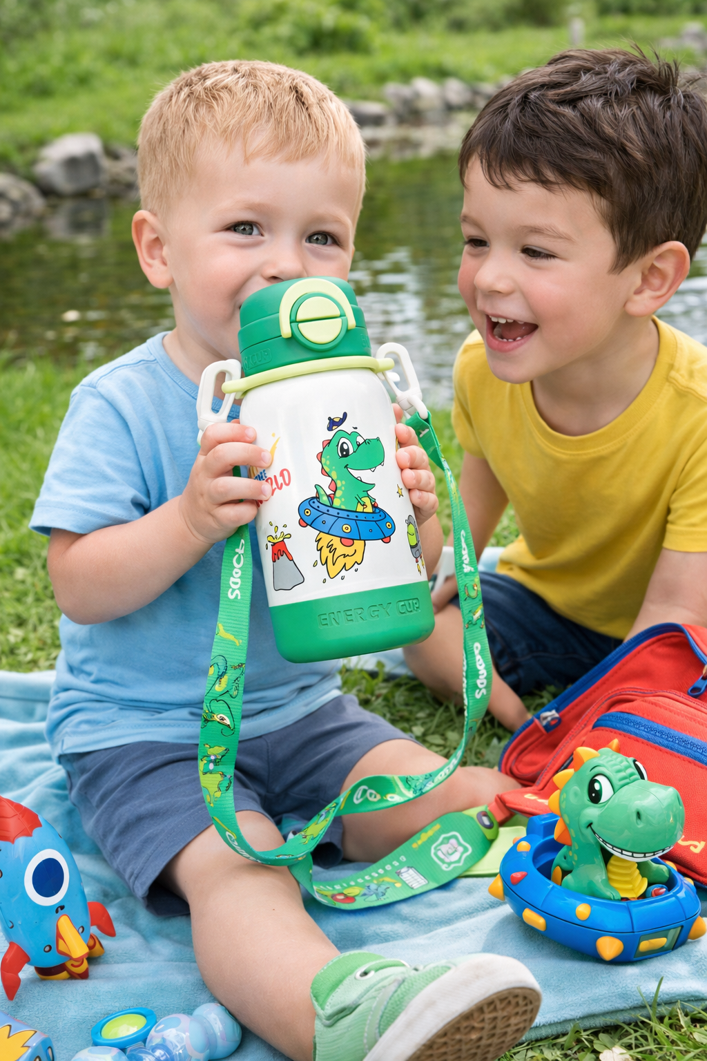 Kids Insulated Water Bottle - 316L Steel & Dual Straw 560ml