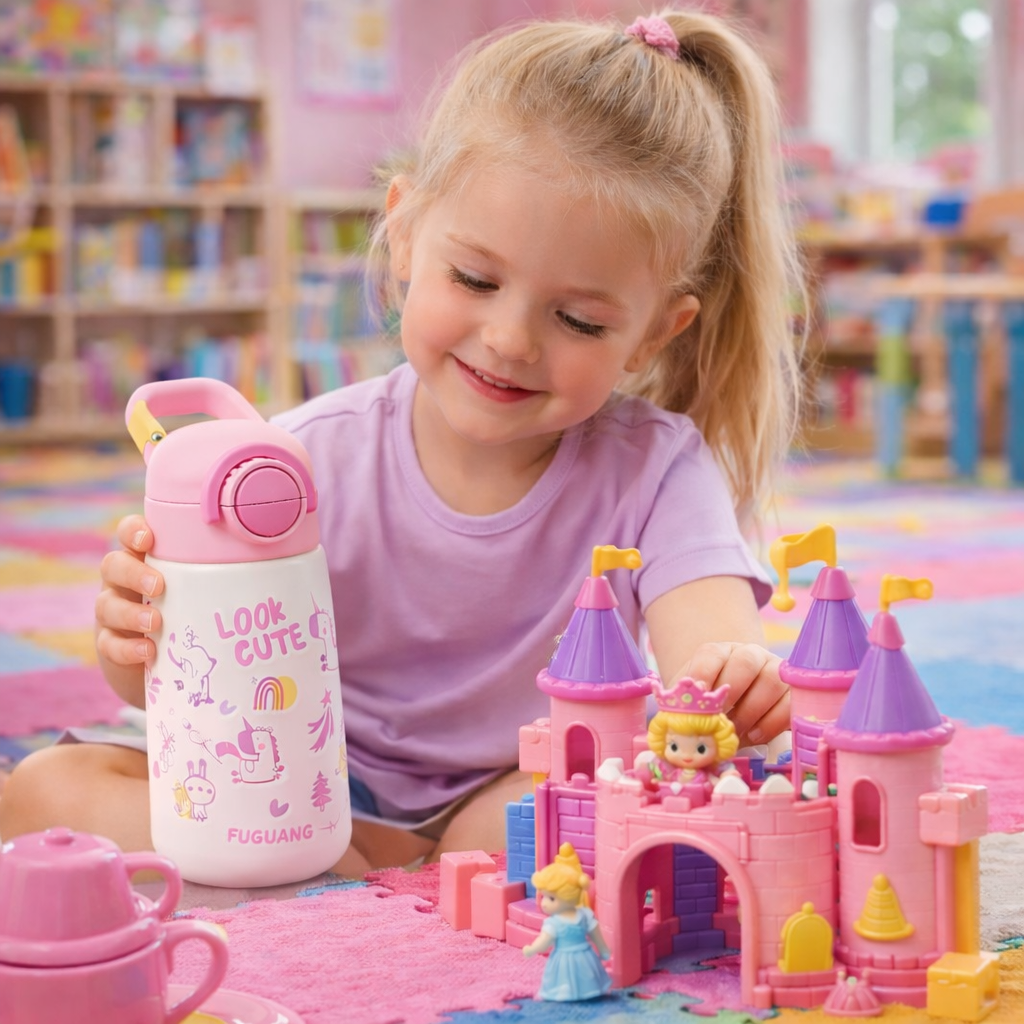 Kids Thermal Bottle 500ml - 316L Steel & Dual-Sip Straw