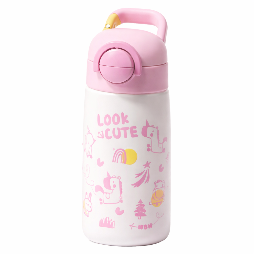 Kids Thermal Bottle 500ml - 316L Steel & Dual-Sip Straw