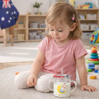 Kids Glass Milk Cup - Microwave Safe & Soft Straw 300ml