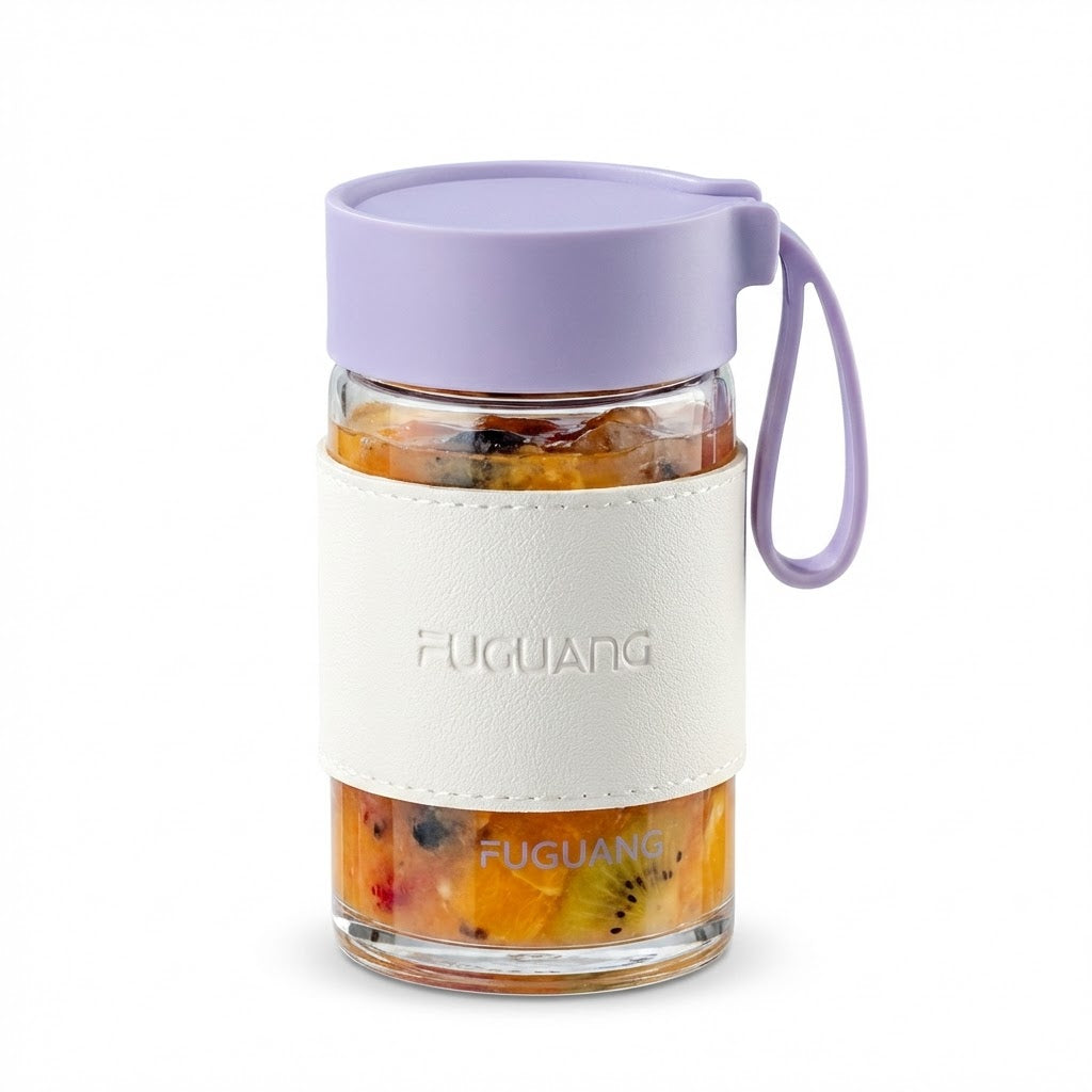 Borosilicate Glass Travel Mug with Insulated Sleeve & Integrated Handle