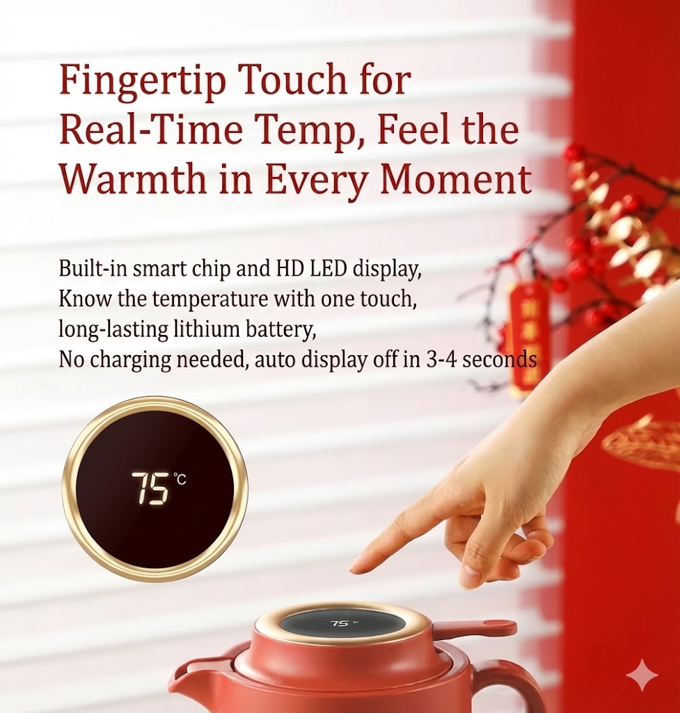 Smart Thermal Carafe 1.5L - Red Glass Liner & Temp Display