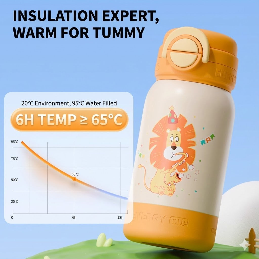 Kids Insulated Water Bottle - 316L Steel & Dual Straw 560ml