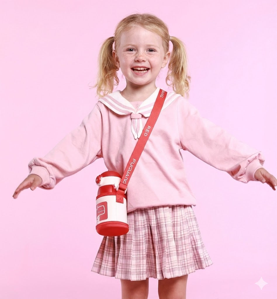 Antibacterial Kids Thermos 420ml - Temp-Sensing Straw & Strap