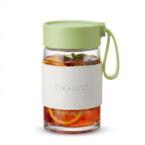 Borosilicate Glass Travel Mug with Insulated Sleeve & Integrated Handle