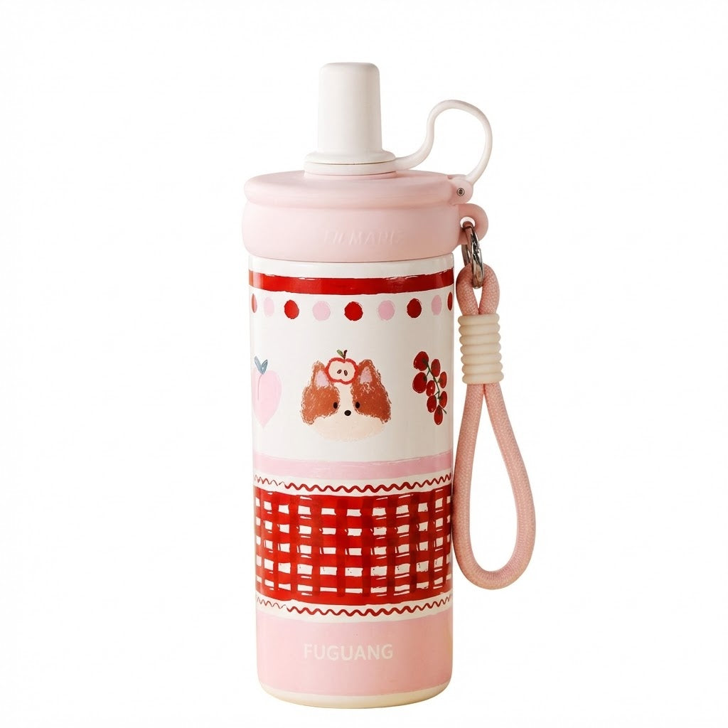 Cute Thermal Straw Bottle 620ml - 316L Steel & Tea Infuser