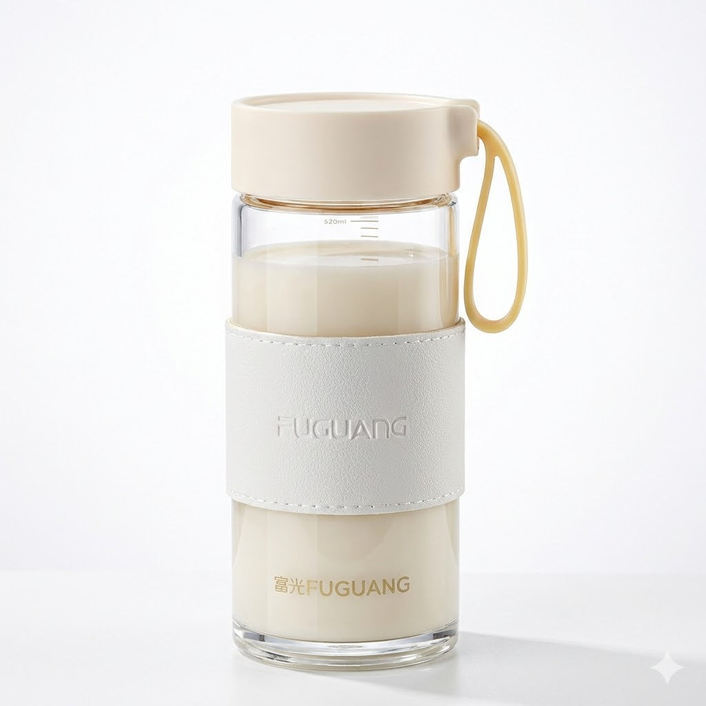 Borosilicate Glass Travel Mug with Insulated Sleeve & Integrated Handle