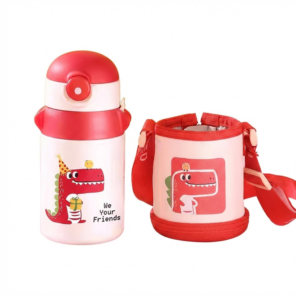 Antibacterial Kids Thermos 420ml - Temp-Sensing Straw & Strap