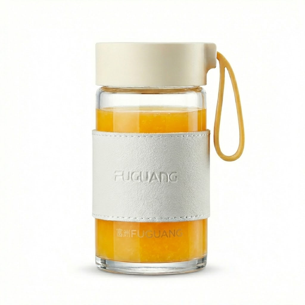 Borosilicate Glass Travel Mug with Insulated Sleeve & Integrated Handle